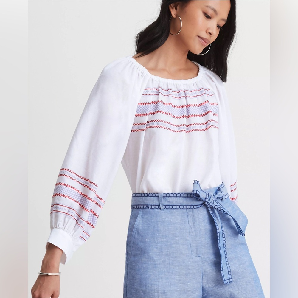 Ann Taylor Embroidered Balloon Sleeve Top